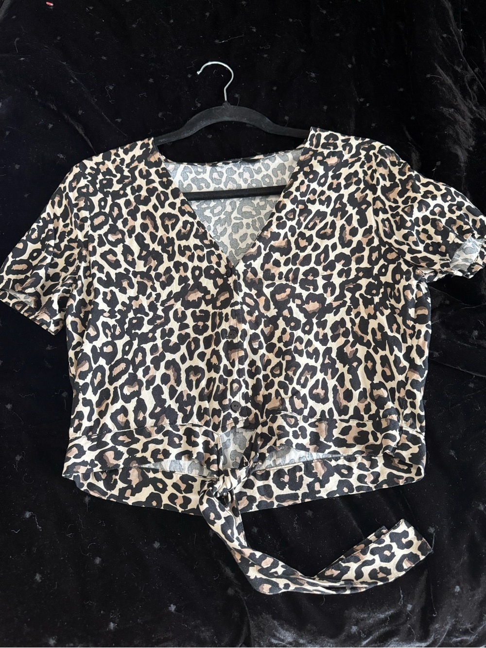 Vero Moda Leopard Print Tie-Front V-Neck Crop Top in Black and Tan